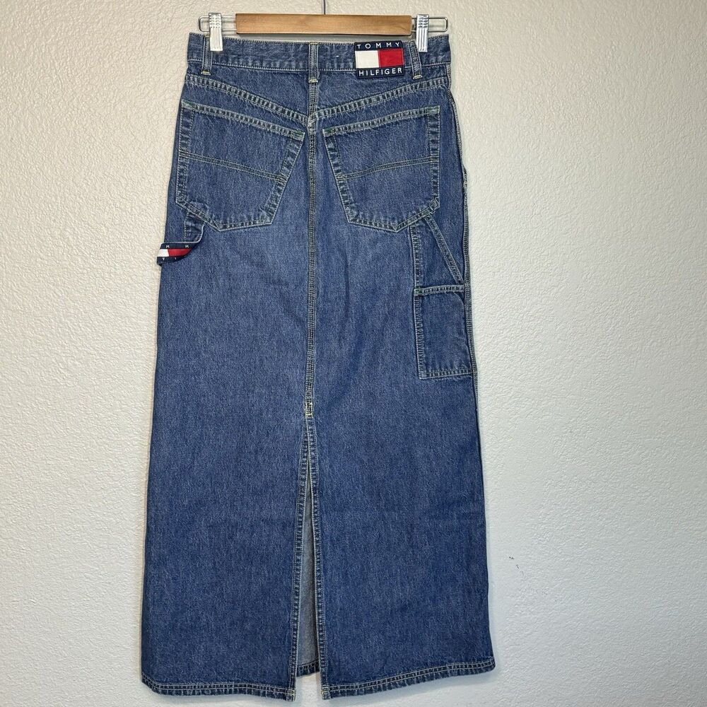 VTG Tommy Hilfiger Denim Skirt Maxi Medium Wash Carpenter Y2K Junior Women 5